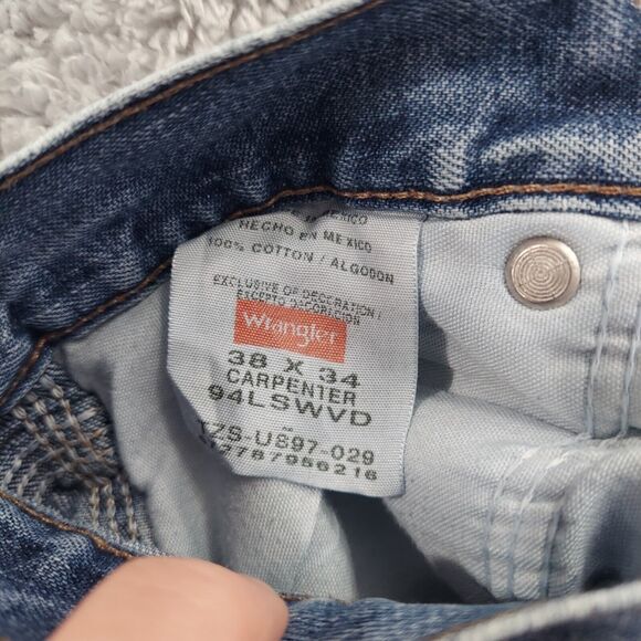 Wrangler Jeans Mens Size 38 x 34 Light Wash Carpenter Work Wear Cotton Denim - Picture 6 of 9